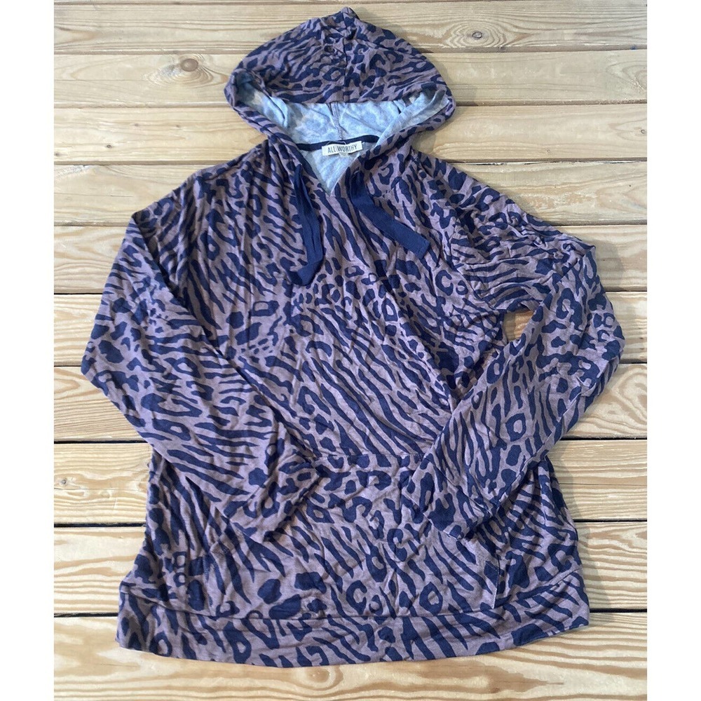 NEW All Worthy Hunter McGrady French Terry Hoodie XS Women's Brown Animal Print